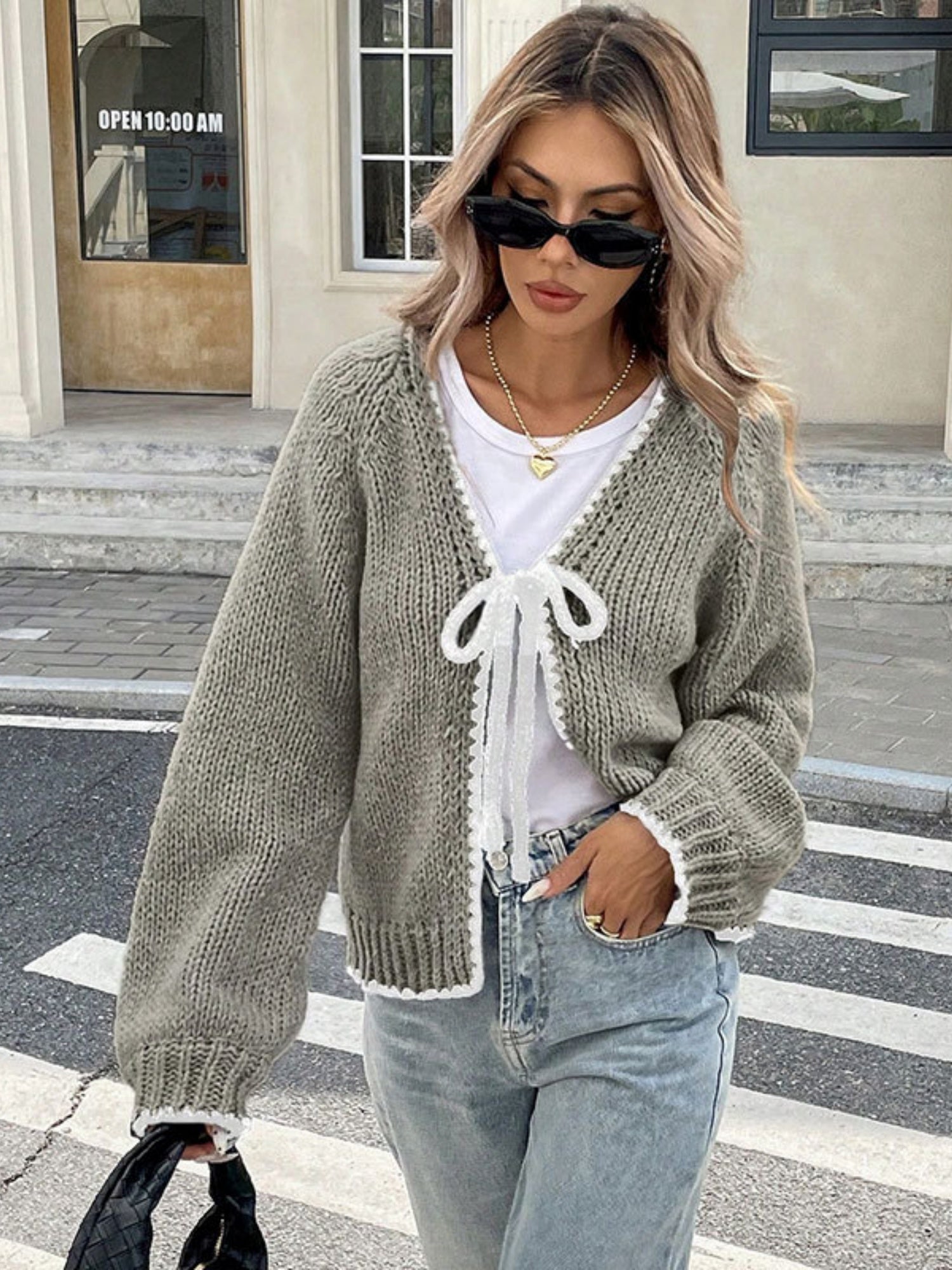 Bow Tie Color-blocked Cardigans