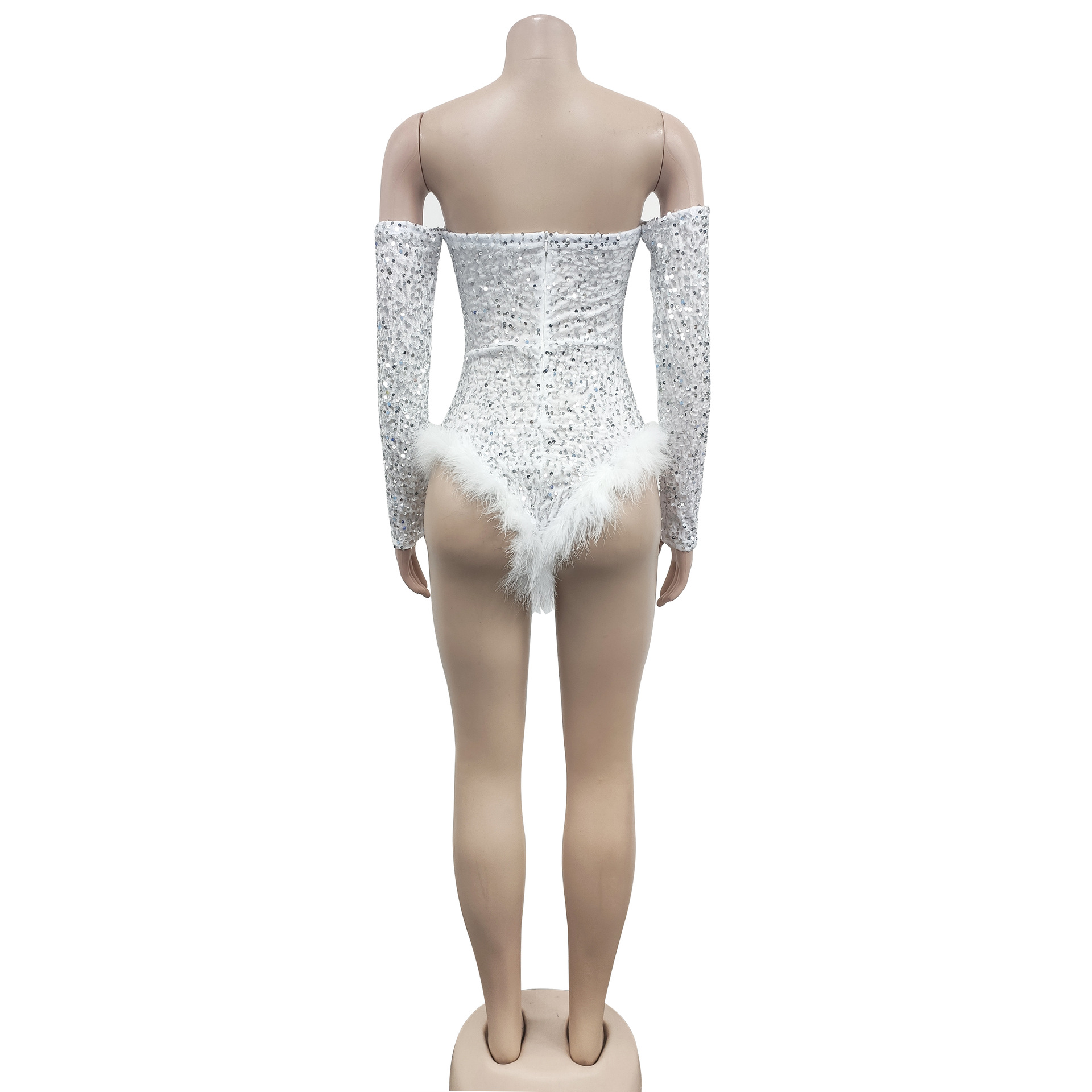 Women Wear Solid Color Sequin Long Sleeve Shorts Jumpsuit Women