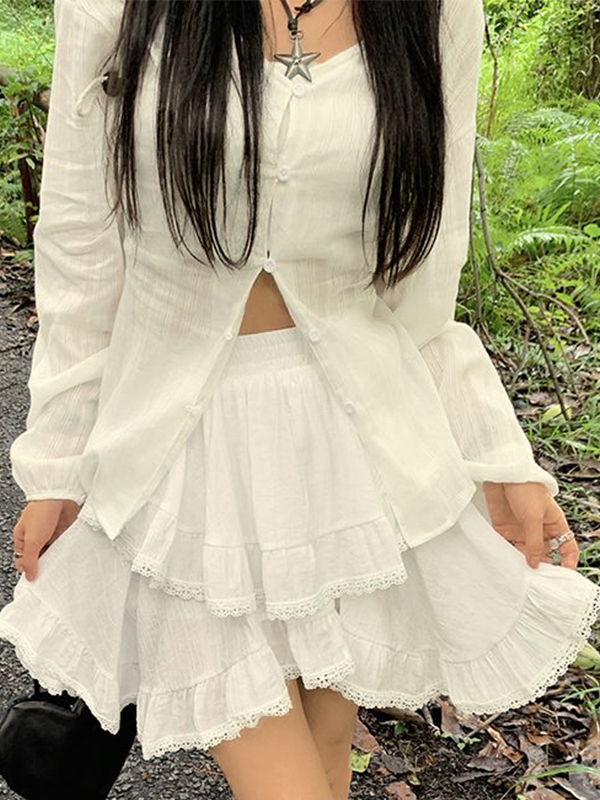 Lace Patchwork Irregular Hem Mini Skirt