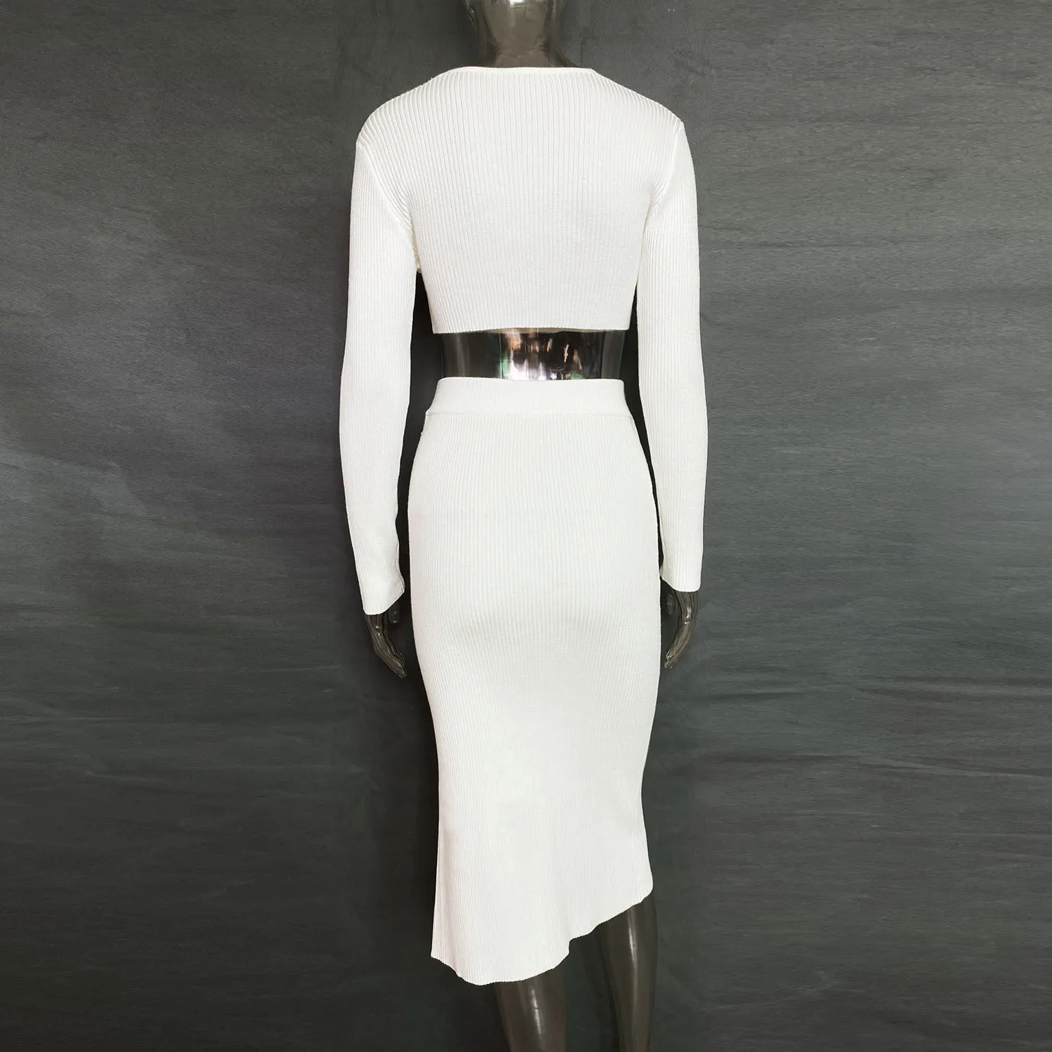 V-Neck Crop Top ANd Midi Skirt Sets Autumn Wrap Slim Bodycon Casual 2 Piece Sets Dress Outfits Women's Knitted Suit 2025