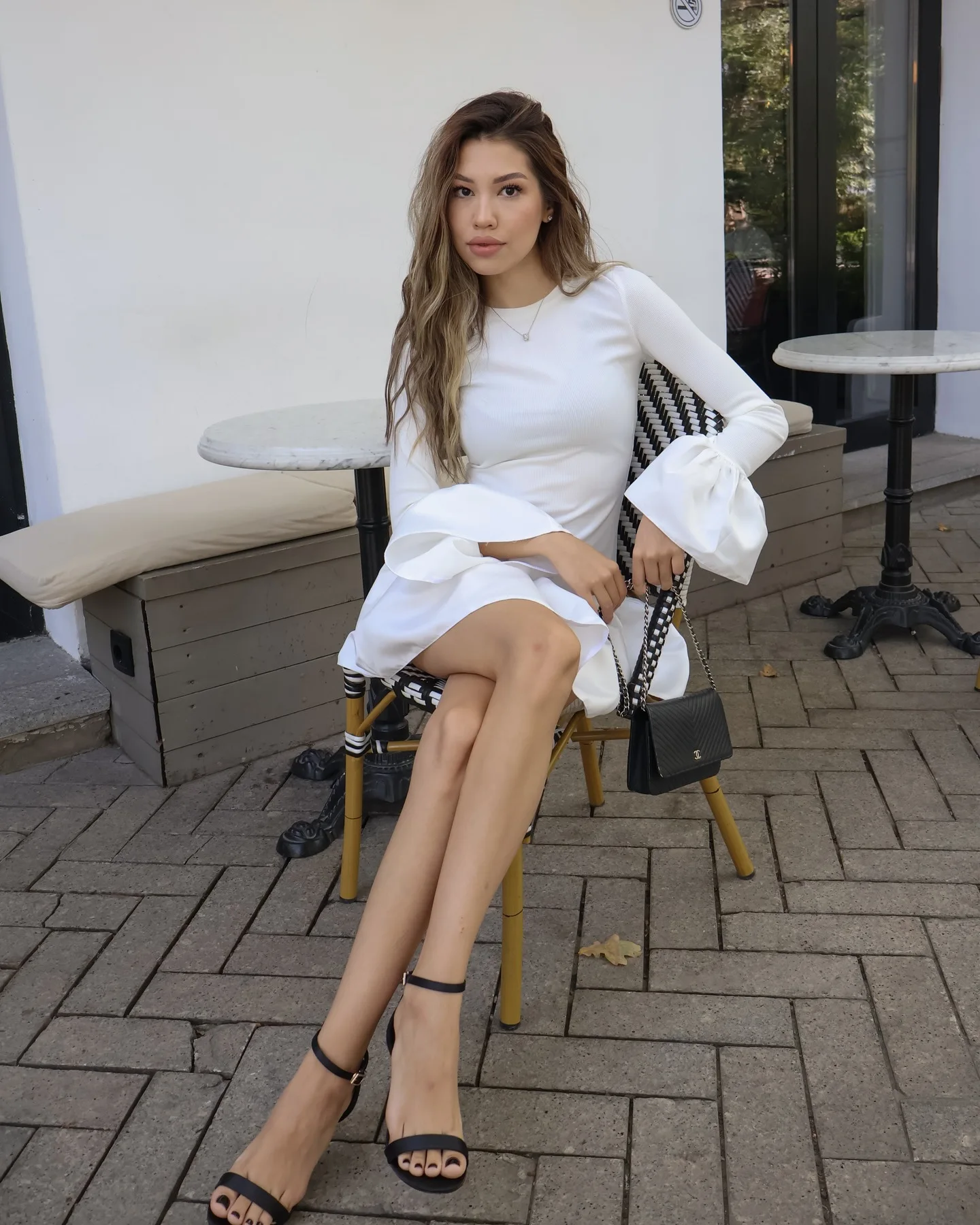Knitted Mini Dress Female Long Sleeves Gown Flare Sleeves Spliced Autumn Winter Dress A-Line Sweet Bodycon Women Clothes