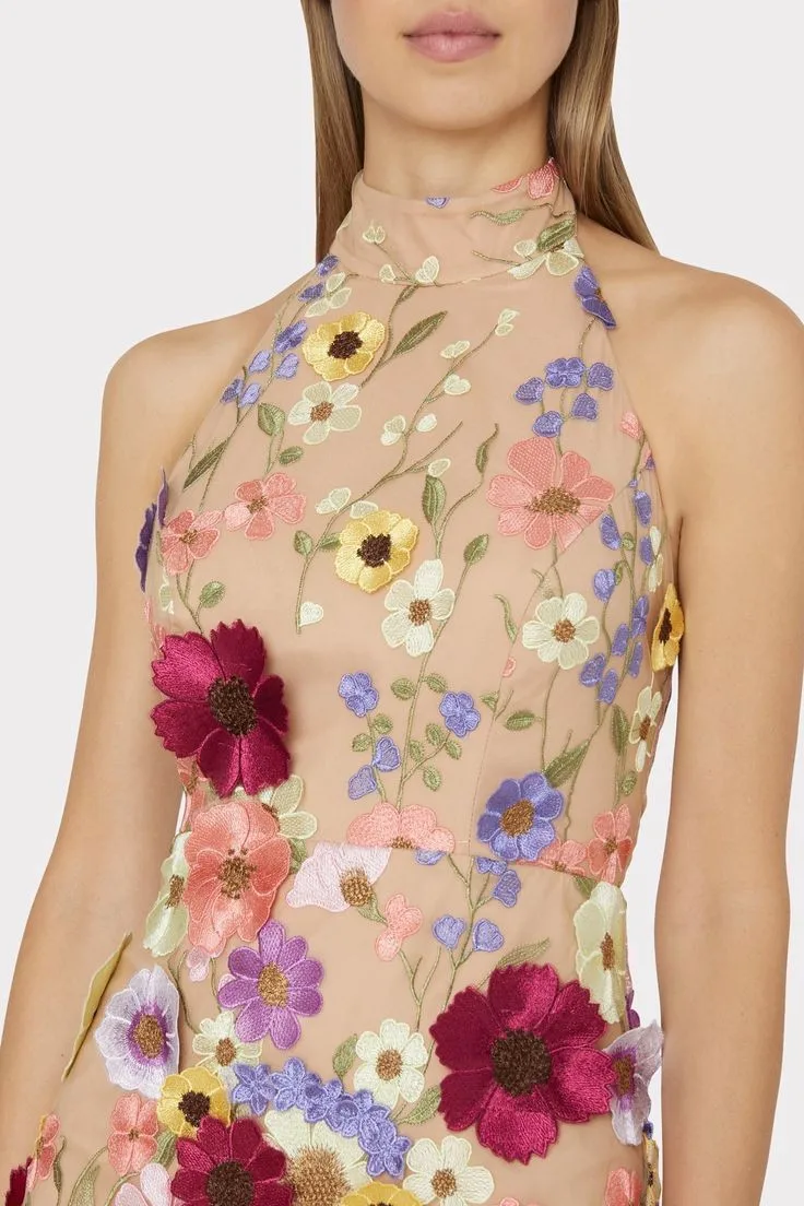 Embroidery 3D Flower Bodycon Dress For Women Summer Sleeveless Backless Mini Dresses Temperament Slim Vestidos De Mujer