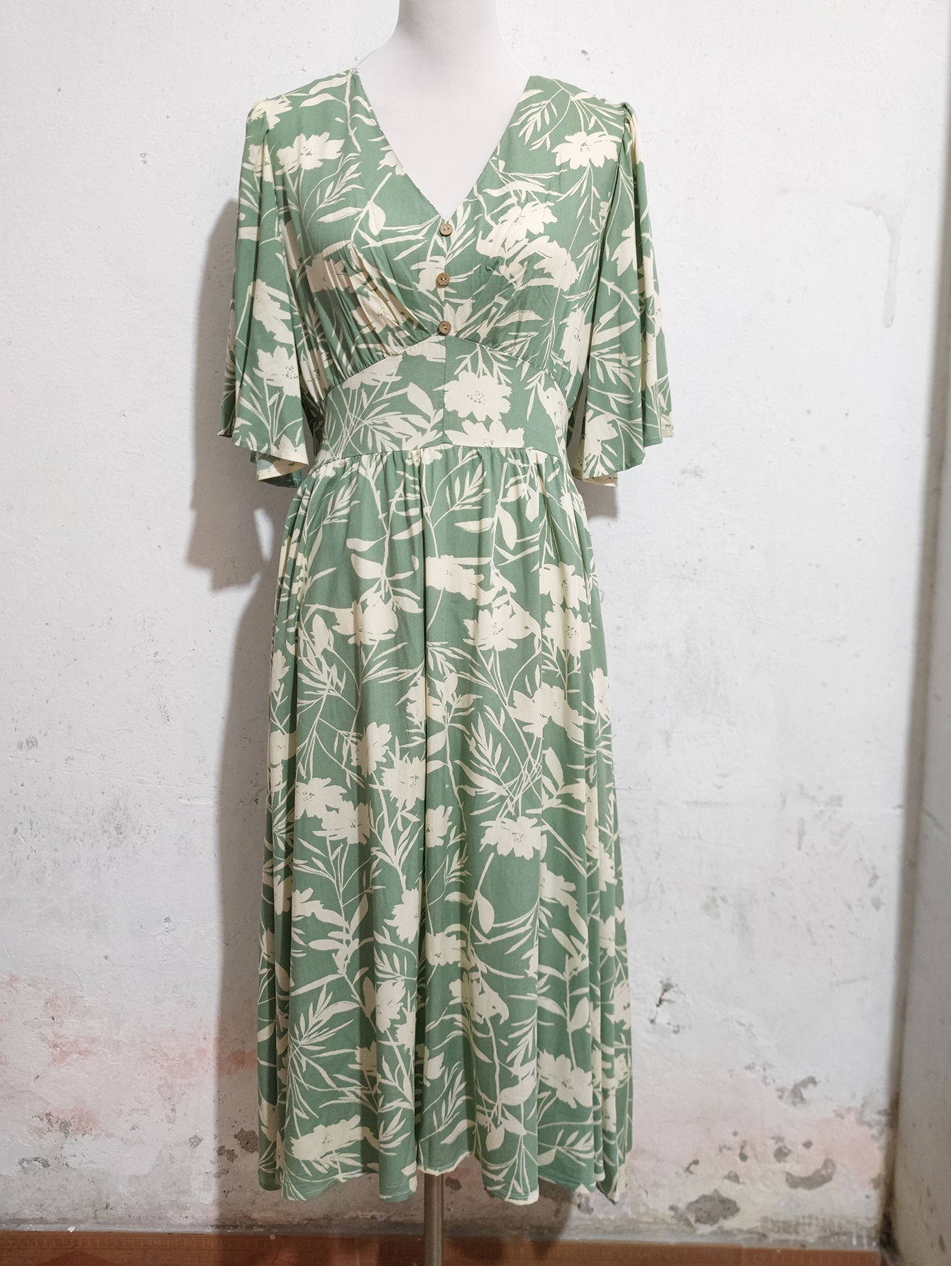 Women Summer Print V Neck Loose Short Sleeved Dress