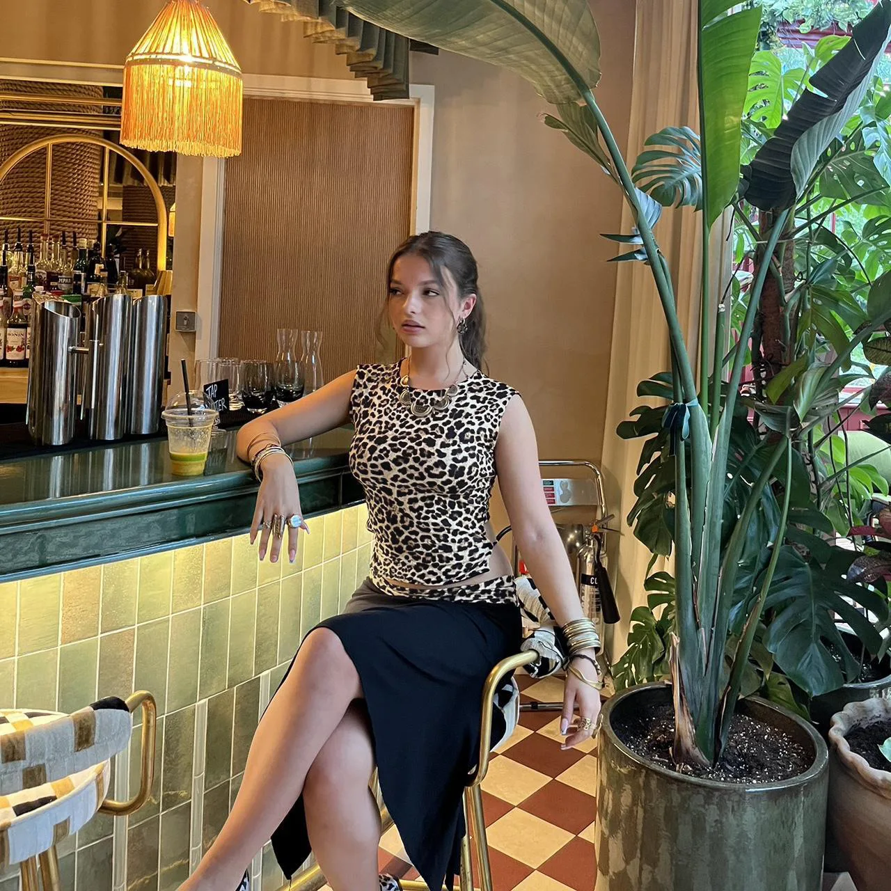 Fashion Double Wear Skirt Suit Female Leopard Print Lace Up Sleeveless Vest Irregular Splice Skirt Two Pieces Set Women's