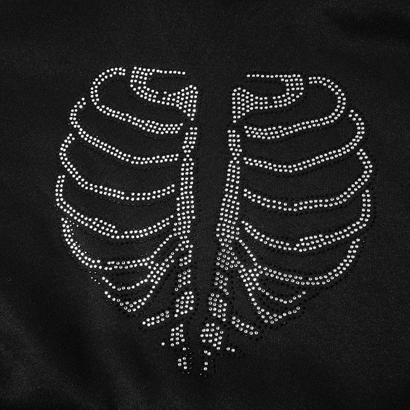 Trendy Skeleton Rhinestone Loose Hooded Sweatshirt Top Women Autumn Winter
