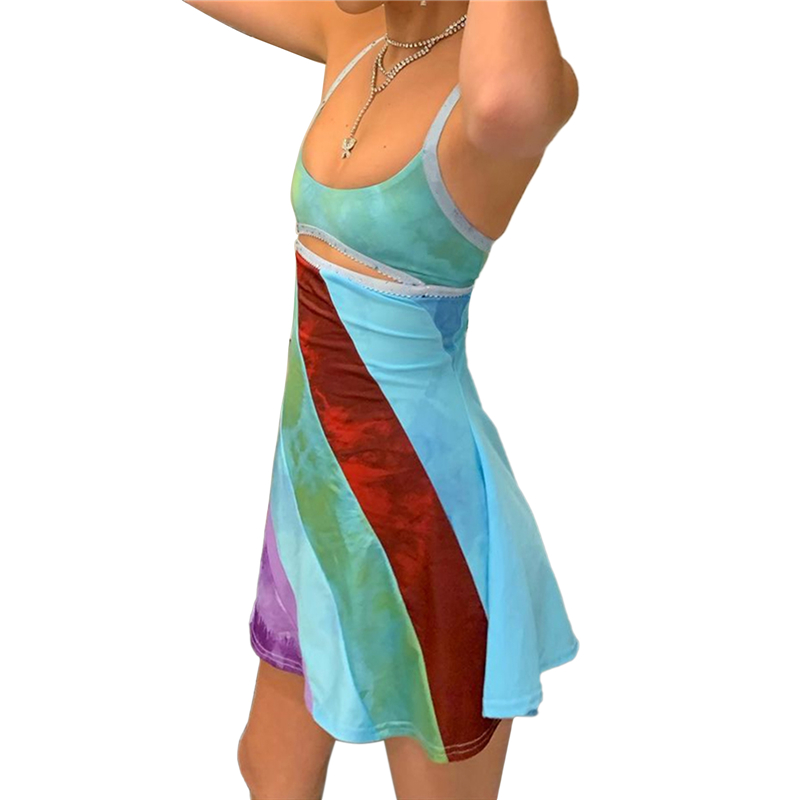 Women's Sexy Mini Dress Backless Halter Sleeveless Bodycon Dress Summer Club Party Holiday Beach Dresses Y2K Streetwear