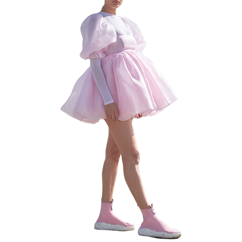 Puffy Dresses for Women y2k Aesthetic Solid Color Square Neck Bubble Sleeve Dress Sweet 2000s Party Dresses Streetwear