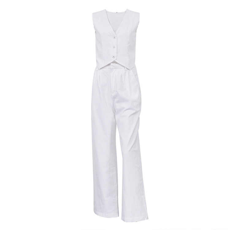 Women Clothing Summer Cotton Linen Sleeveless Vest Waistcoat Trousers Two Piece Set Women Casual Set