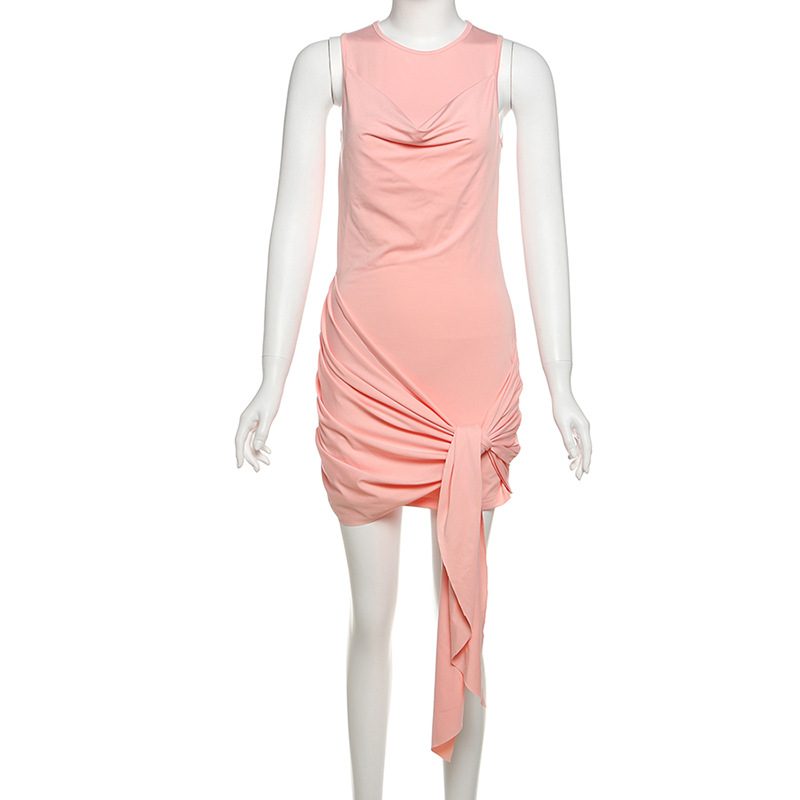 Spring Women Sexy Personalized round Neck Sleeveless Elegant Slim Hip Bag Dress