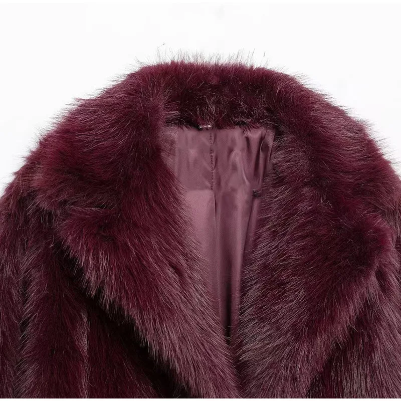Luxury Brown Faux Fur Jacket Women Oversized Lapel Long Sleeve Fluffy Thicken Coats Female Winter Warm Luxury Streetwear