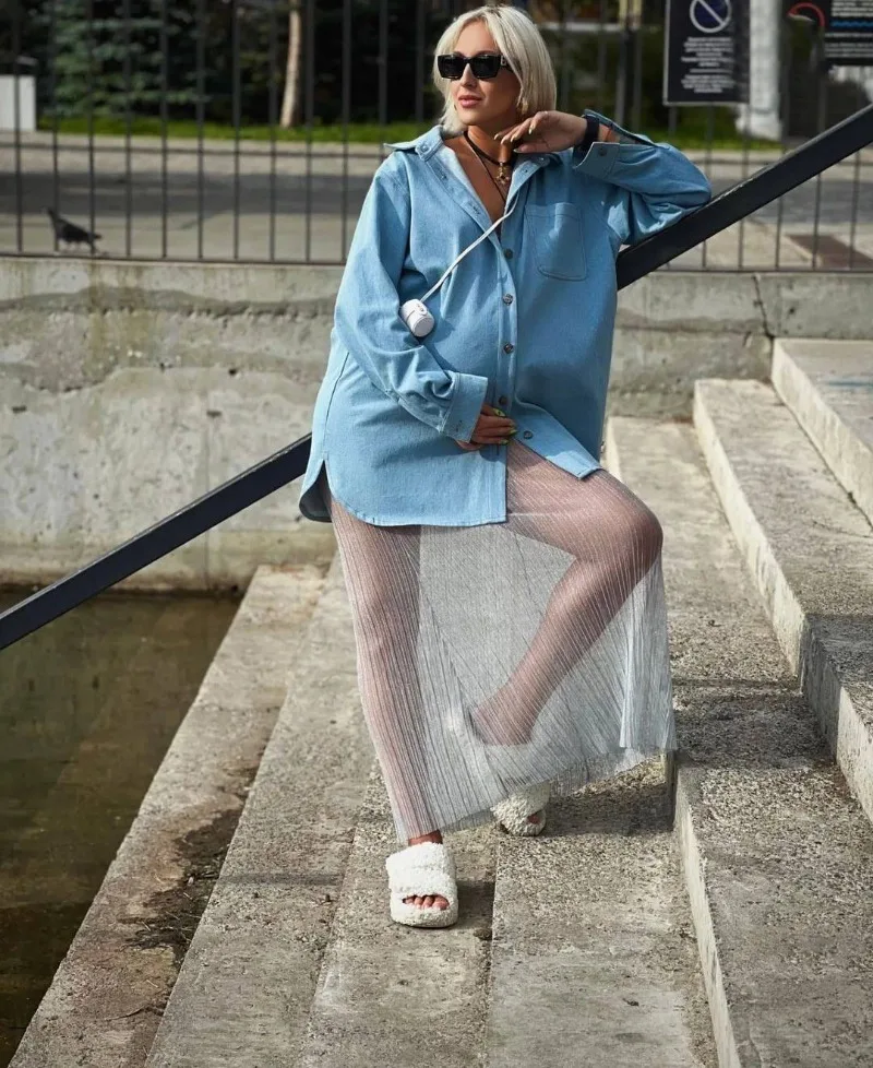 See Through Long Skirt For Women High Waist Sexy Hollow Out Skirts Womens Club Fashion Party Hot Girls Faldas De Mujer