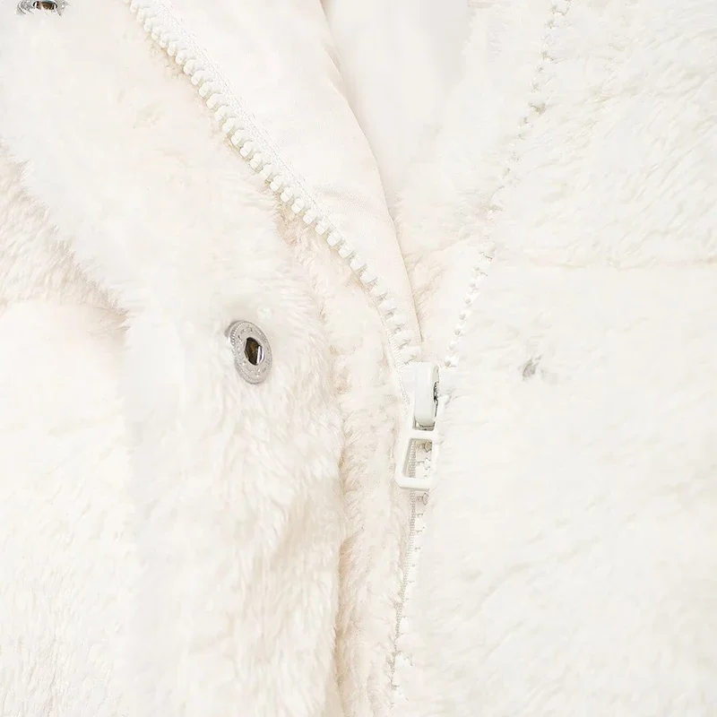 Winter Lamb Wool Zipper Women's Coat Thick Warm Plush Long Sleeve Stand Collar Loose Coat Female Lady Causal Fleece Outwear
