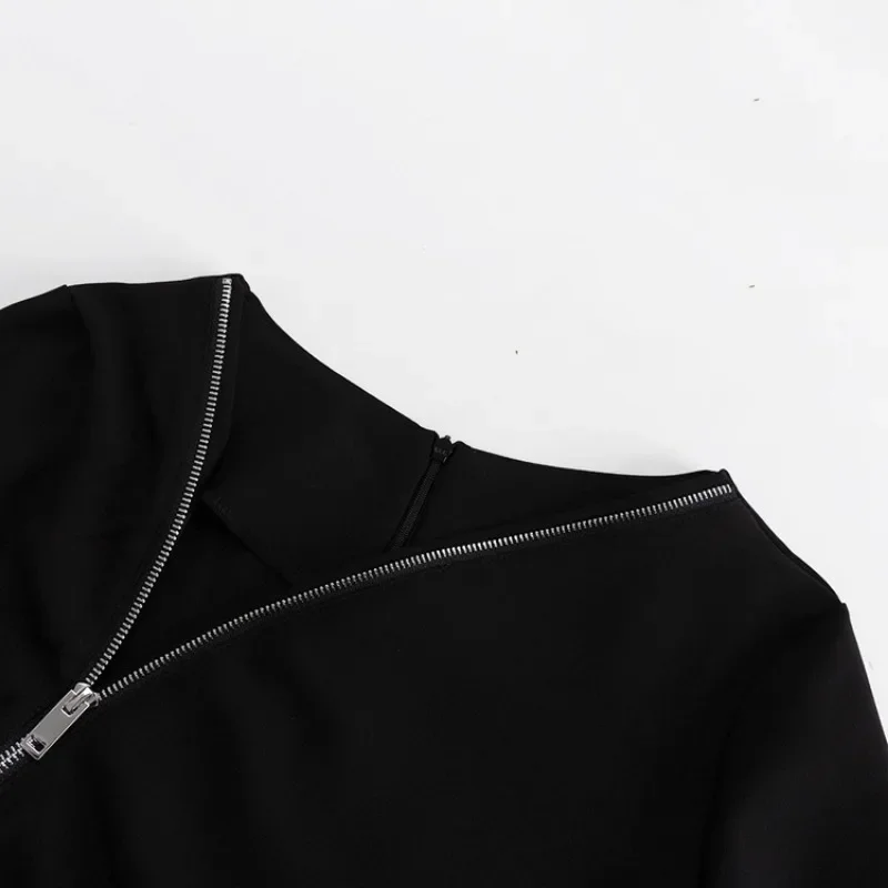 Zipper Patchwork Black Long Dress Women Off-Shoulder High Waist Elegant Clothes Party Dress Casual Ladies Slim Maxi Dress