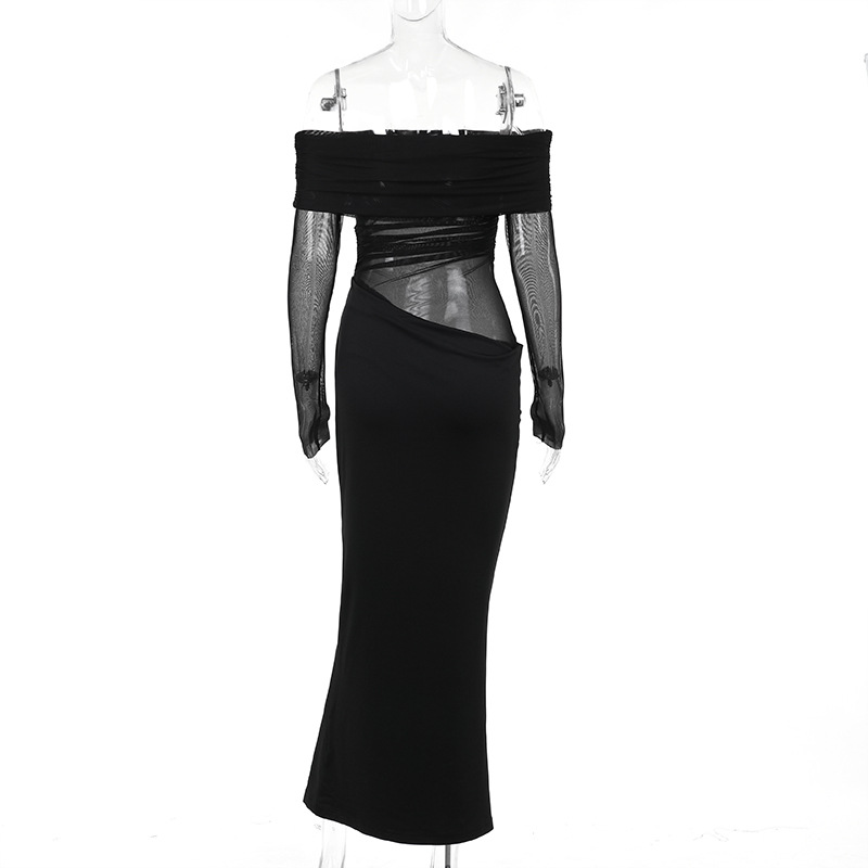 Summer Maxi Dress Sexy Off The Shoulder Mesh Hollow Out Cutout Dress Women