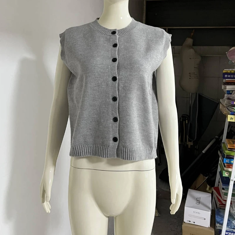 Knitted Vests Top For Women Casual Single-Breasted Knitwear Cardigan Tank Sweater Female Solid Sleeveless 2025 Fashion