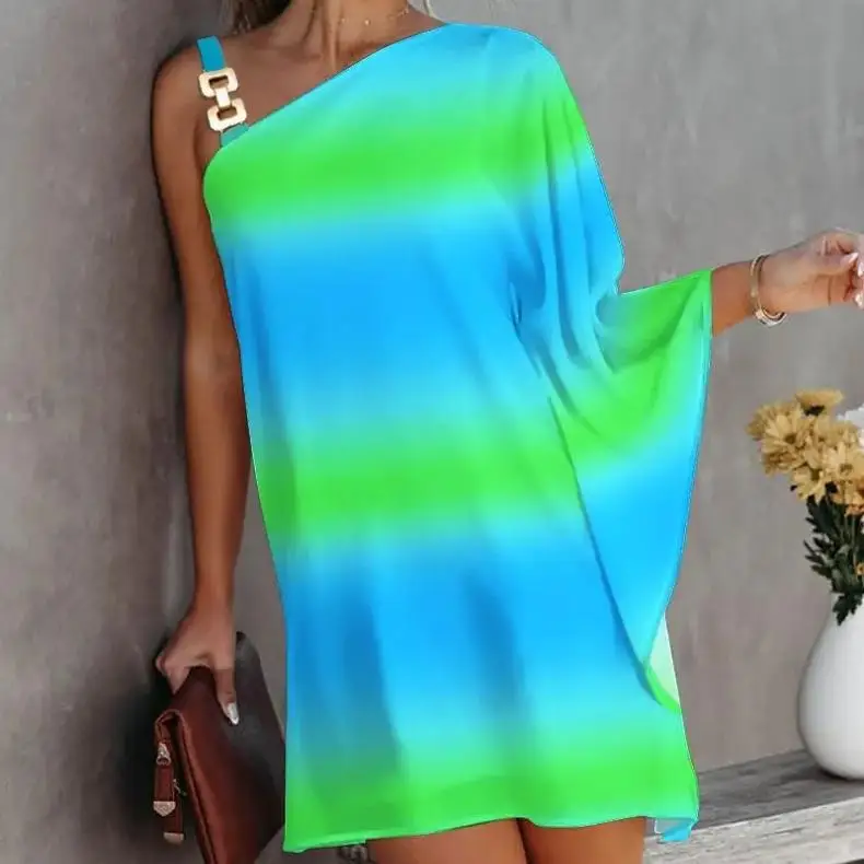 2025 Summer Dresses For Women Sexy Elegant Irregular Mini Dress Gown Fashion One Shoulder Diagonal Neck Print Vintage Vestidos
