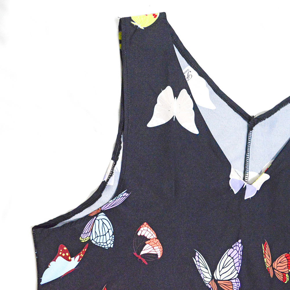 Summer Butterfly Print Bohemian Beach Dress V-neck Sleeveless Maxi Dress plus Size Women Clothing