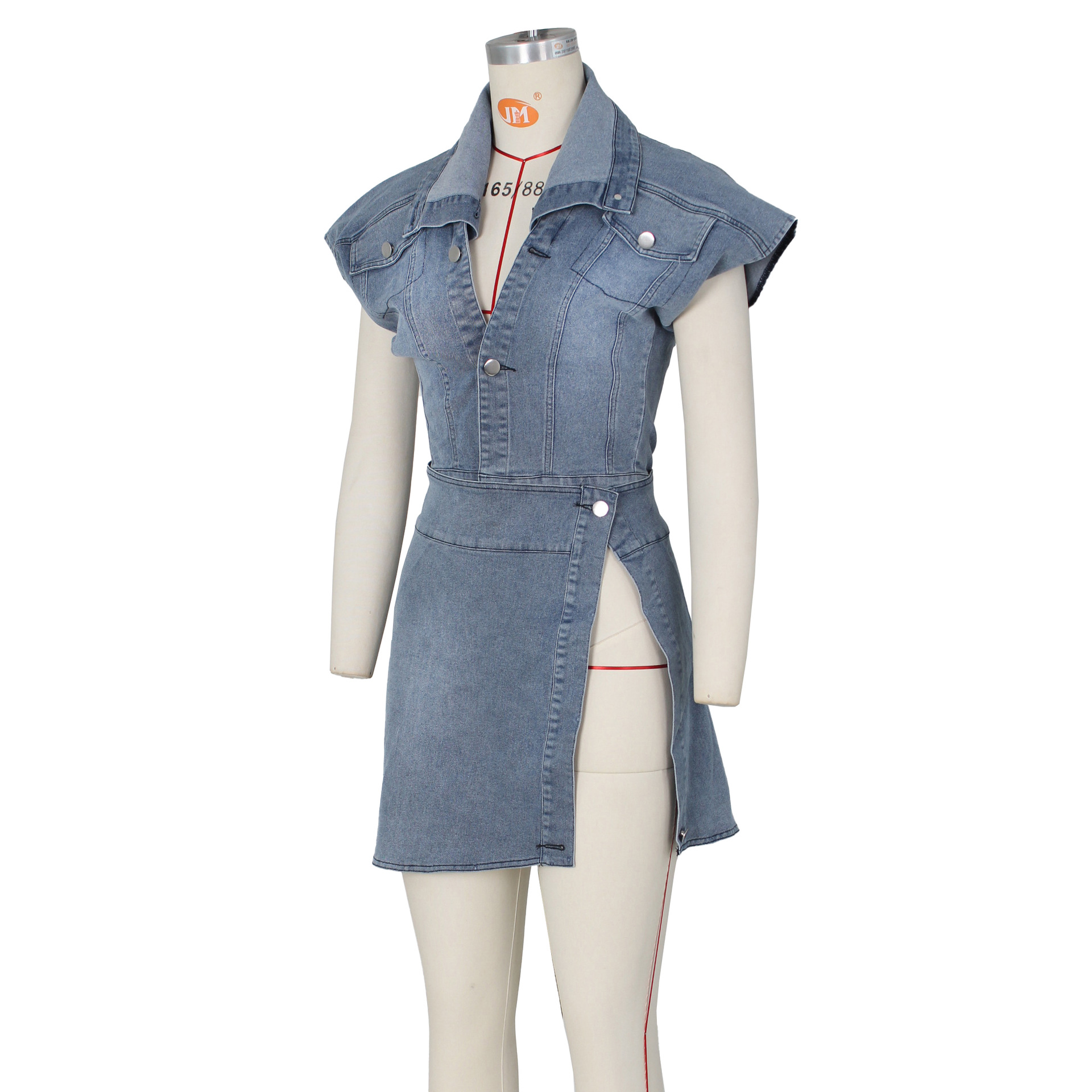 Women Summer Suits Casual Street Sleeveless High Slit Denim Skirt Set