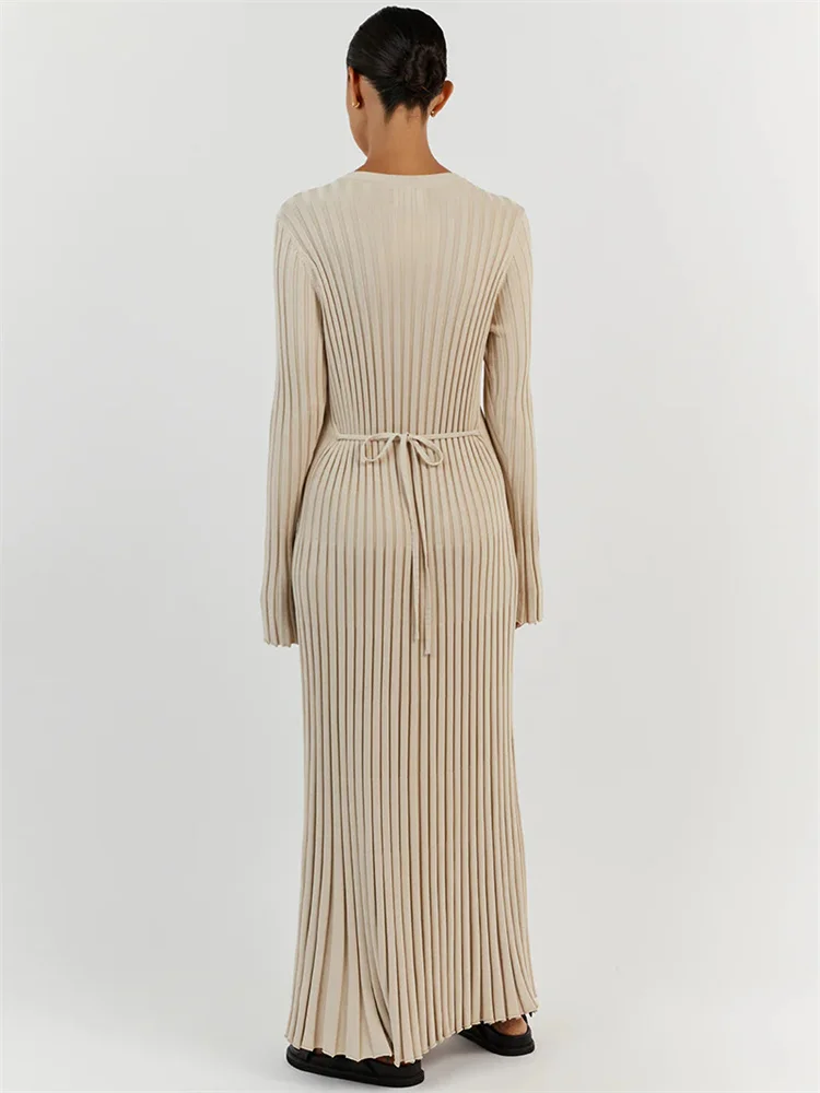 Fall Winter New Knitted Long Dress Female Casual Slinky High Waist Rib Sweater Bodycon Dresses Lady Holiday Party Outfits
