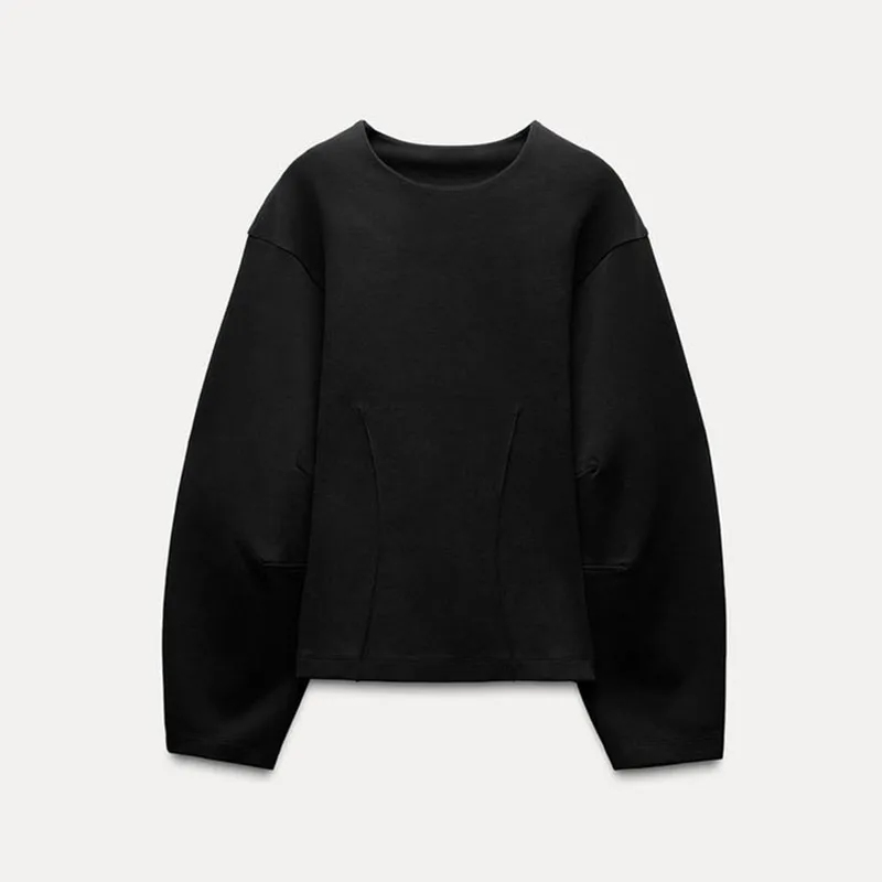 Casual Women's 2-piece Solid Pants Sets Long Sleeve O-neck Sweatshirts Wide Leg Pleated Trousers Autumn Lady Lazy Tracksuit