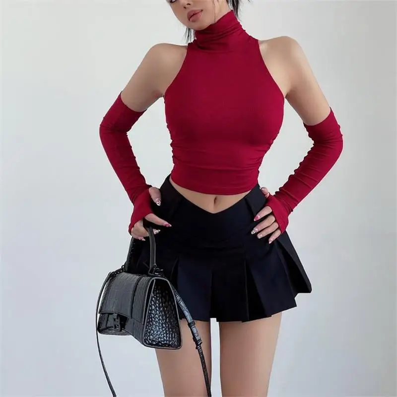 2025 New Spicy Girls Y2k Tops Oversleeve Sexy Turtleneck Tank Top for Women's Slim Fit Short tshirt Skinny Streetwear Crop Top