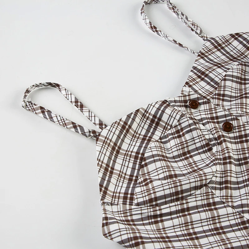 Y2K Women Plaid Vest Sweet Style Retro Buttons Slit Hem Camisole Aesthetic Chic Fashion Tank Top Summer Outfits 2025
