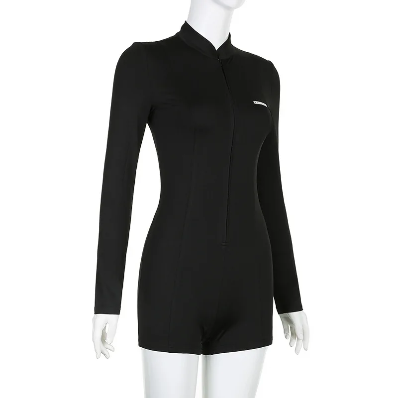 Sexy Solid Colour Round Neck Short Jumpsuit Women Fashion Slim Long Sleeve Short Summer Clothing For Women Streetwear Y2k Romper