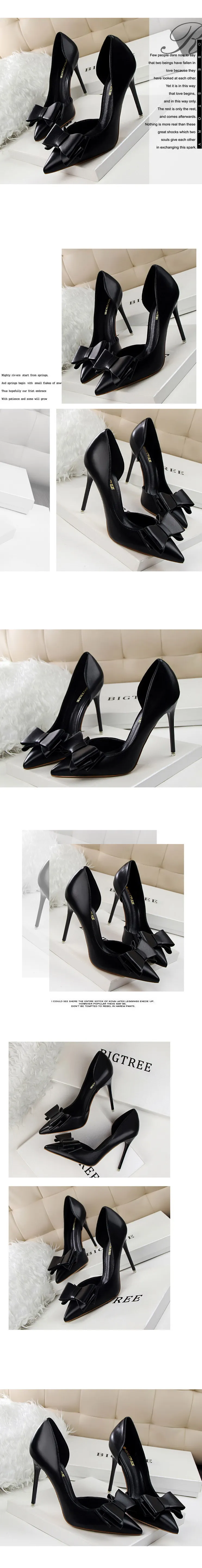 Shoes Bow-knot Woman Pumps Stiletto 10.5 Cm Women Basic Pump Pointed Toe Classic Pumps Sexy High Heels Women Shoes