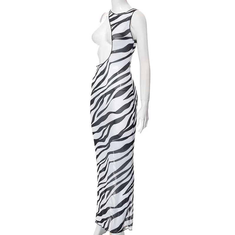 Bodycon Long Dresses For Women Beach Style Backless Vestidos De Mujer Hollow Out Sexy Robe Femme _t�� Y2k Clothes Zebra Print