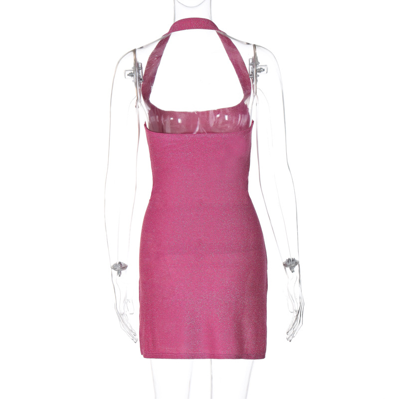 Sexy Sexy Short Dress Spring Summer Women Clothing Halter Split Bright Silk Sheath Dress