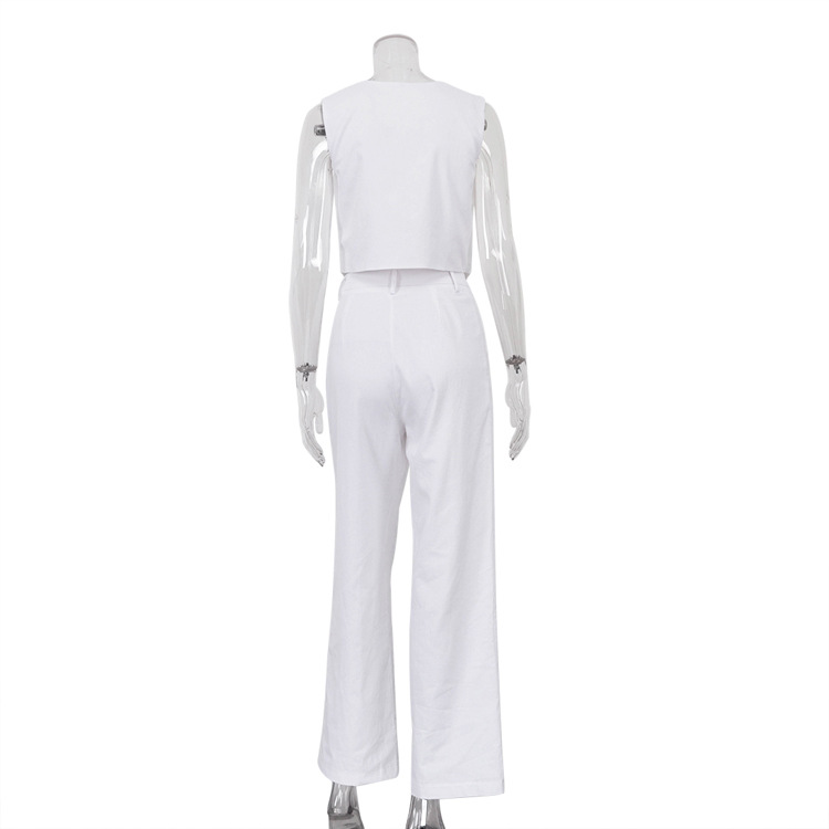 Women Clothing Summer Cotton Linen Sleeveless Vest Waistcoat Trousers Two Piece Set Women Casual Set