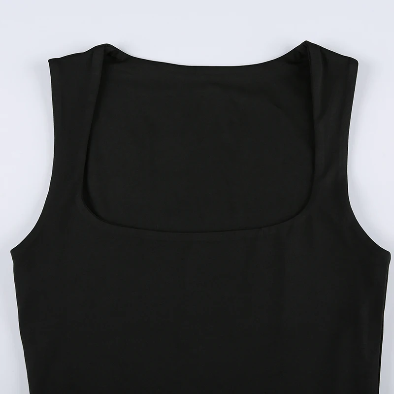 Solid Square Collar Wide Straps Slim Cropped Vest Top