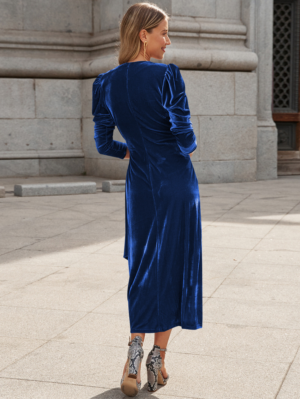 Women Clothing Summer Dress French Design Elegant Long Sleeve Evening Dress Gold Velvet Dress