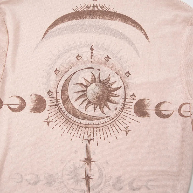 Long Sleeve Mesh Women T Shirt Streetwear Printing Y2k Accessories See Through Vintage Clothes Sexy Fashion Hot Ropa Mujer