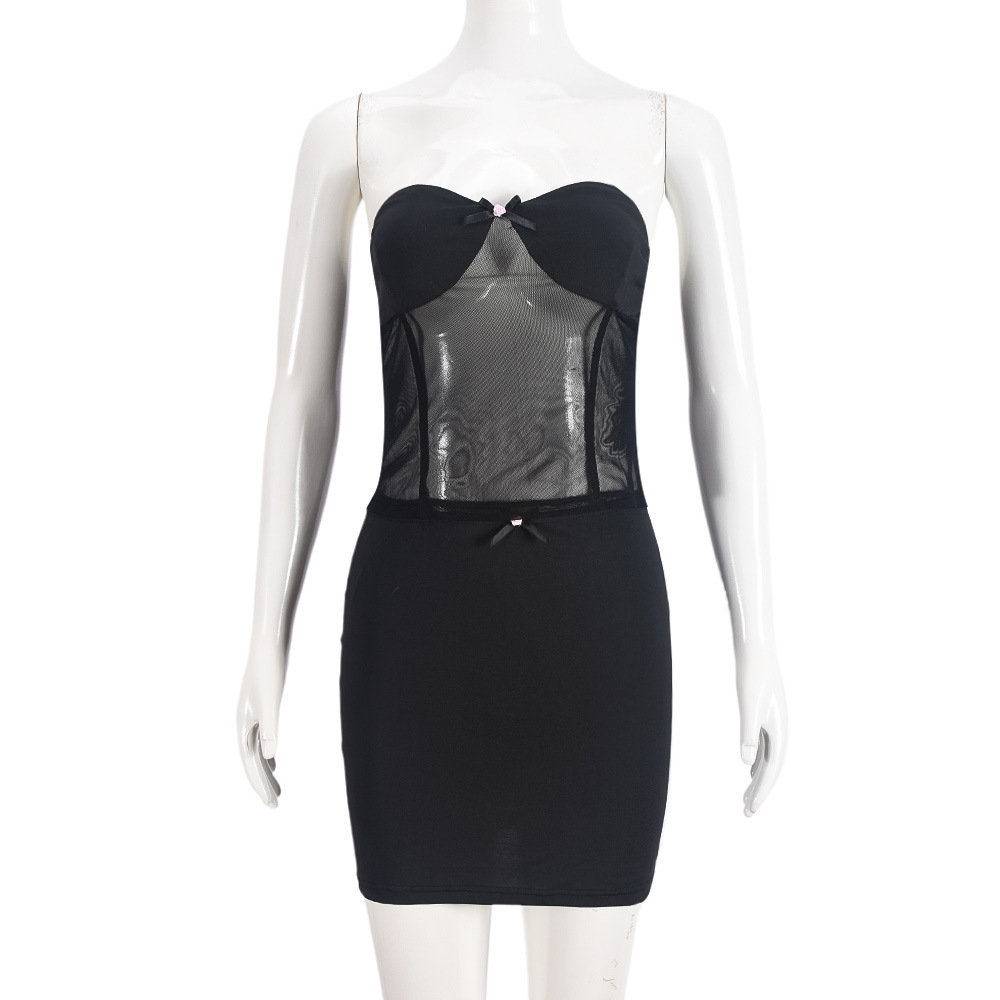 Women Clothing Chest Wrapped Skirt Fashionable See through Sexy Patchwork Two Piece Sets Women