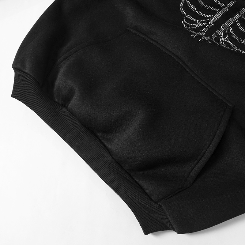 Trendy Skeleton Rhinestone Loose Hooded Sweatshirt Top Women Autumn Winter