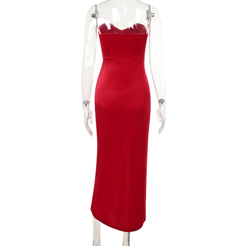Autumn Maxi Dress Elegant Sexy Slim Tube Top Boning Corset Velvet Dress