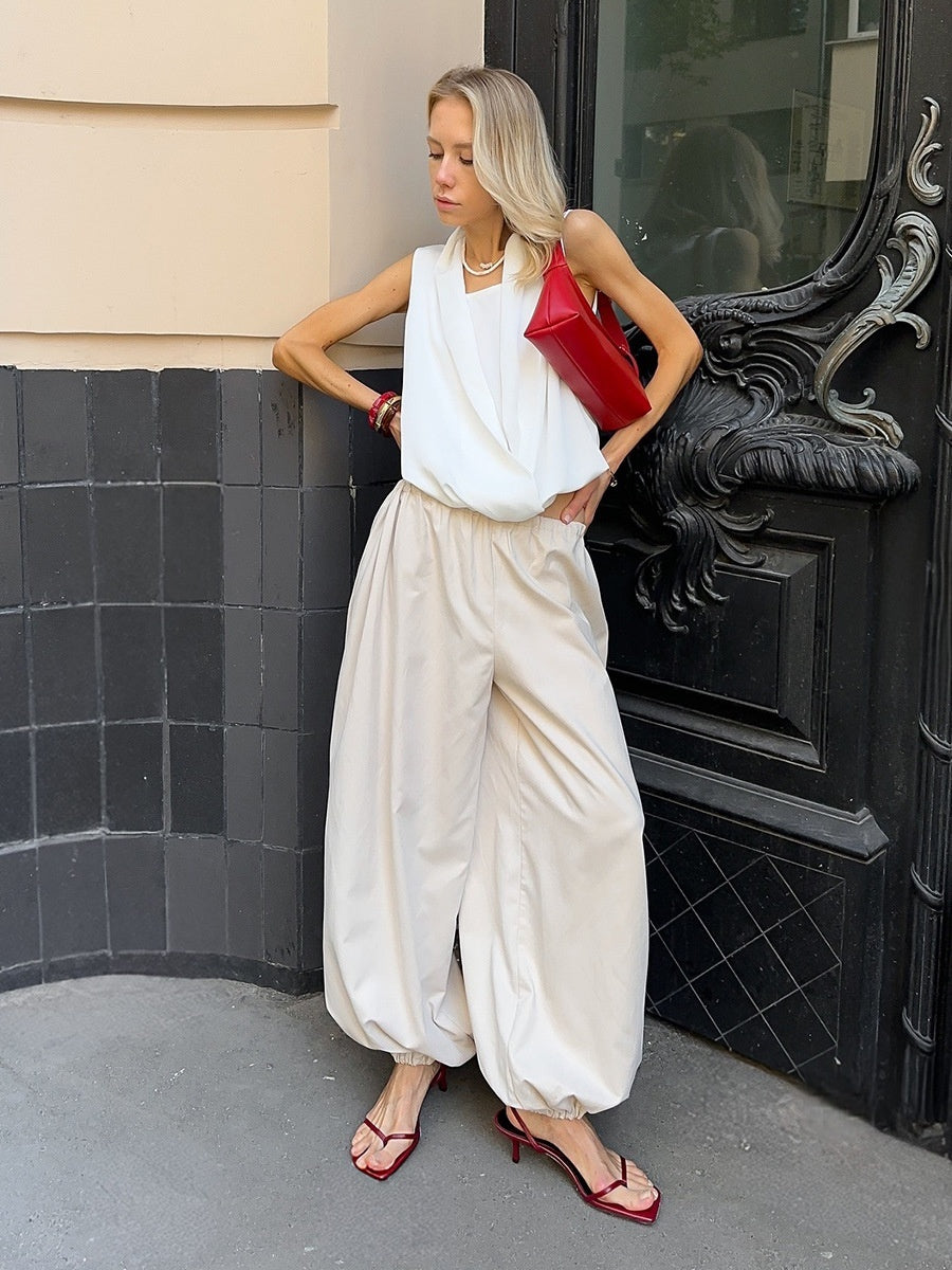 Pure Cotton Lantern Pants Color Loose-fit Comfort Pants