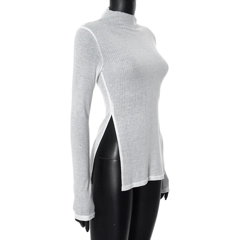 White Knitwear See-Through T-shirt Pullover Female Hollow Out Slim Loose Long Sleeve Casual Tee Women Patchwork Top Tee