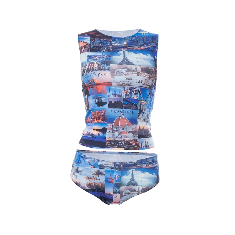 O-neck Sleeveless 2 Piece Sets Womens Outfits Fashion Printed Y2k Clothes Summer Sexy Shorts Set Slim Conjunto Dos Piezas Mujer