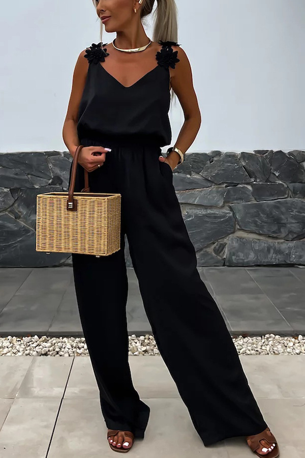 Conson women's off shoulder sleeveless jumpsuit casual solid color jumpsuit street wear long jumpsuit with pockets