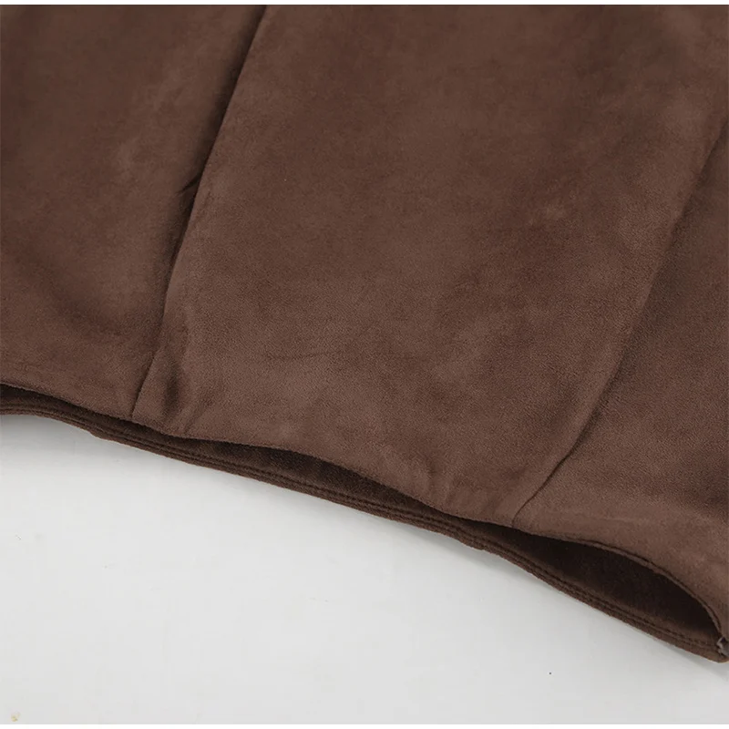 Vintage Suede Brown Skirts Women Fashion Pleated Slim Zipper Office Lady Skirts Elegant Female High Waist Party Wear New