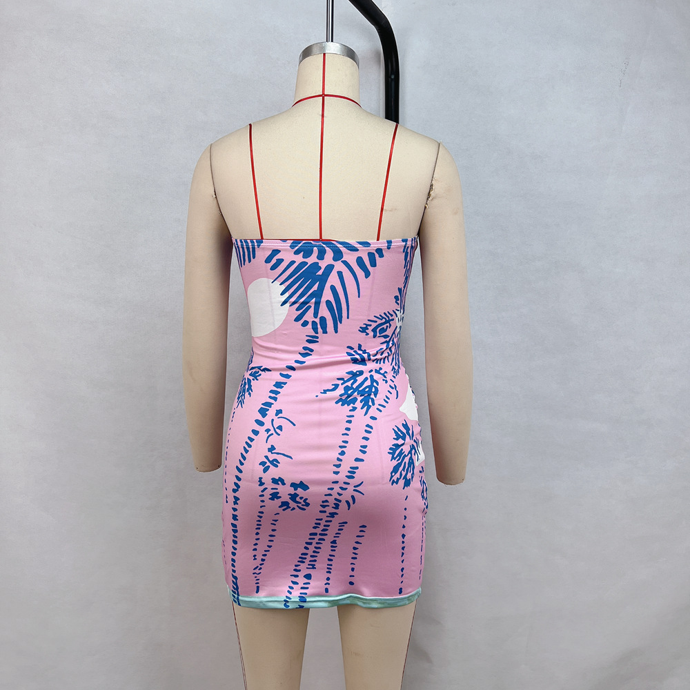 Women Clothing Printed Tube Top Sexy Dress Slim Fit High Grade Hip Dress