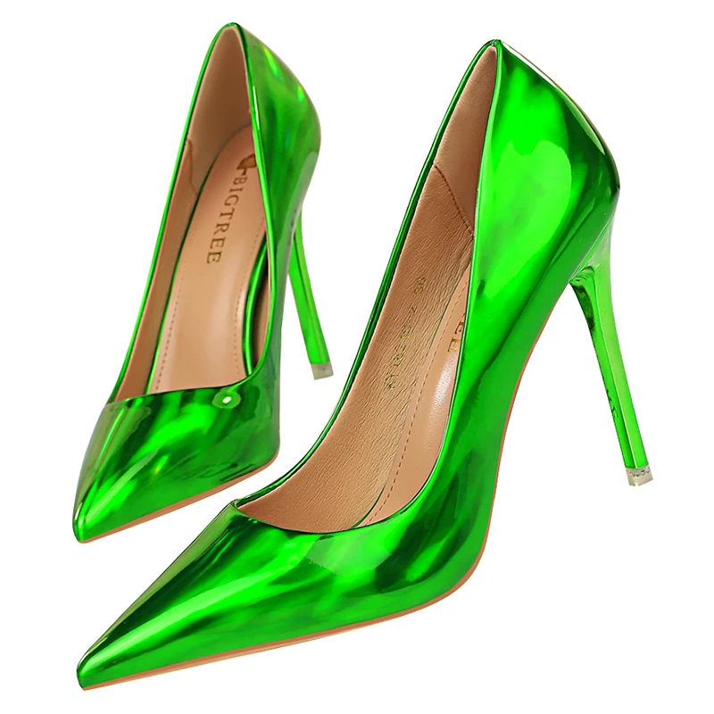 Women 10.5cm High Heels Blue Green Valentine Pumps Luxury Glossy Stripper Stiletto Wedding Bridal Fetish Shoes Plus Size 43