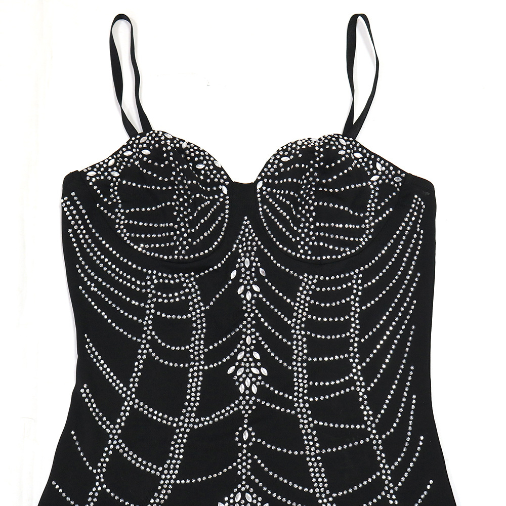 Women Wear Rhinestone Slim Fit Sexy Sheath Split Dress Women