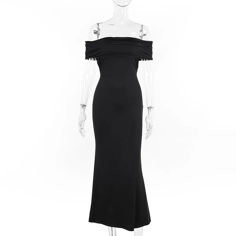 Strapless Backless Sexy Maxi Dress For Women Black Solid Off-shoulder Sleeveless Bodycon Club Party Long Dress Elegant