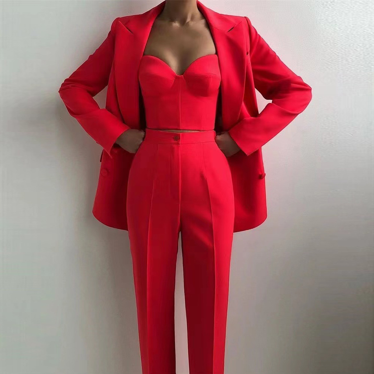 High Quality Casual Office Business Women plus Bra Pants Blazer Suit Set