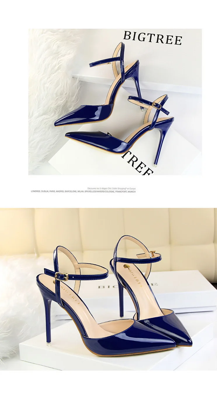 Shoes Fashion High Heels Shoes Patent Leather Woman Pumps Sexy Women Heels Blue Sliver Stiletto Heels Women Sandals