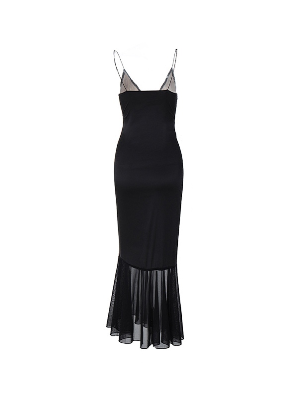 Splice Lace Mesh Hem Maxi Dress