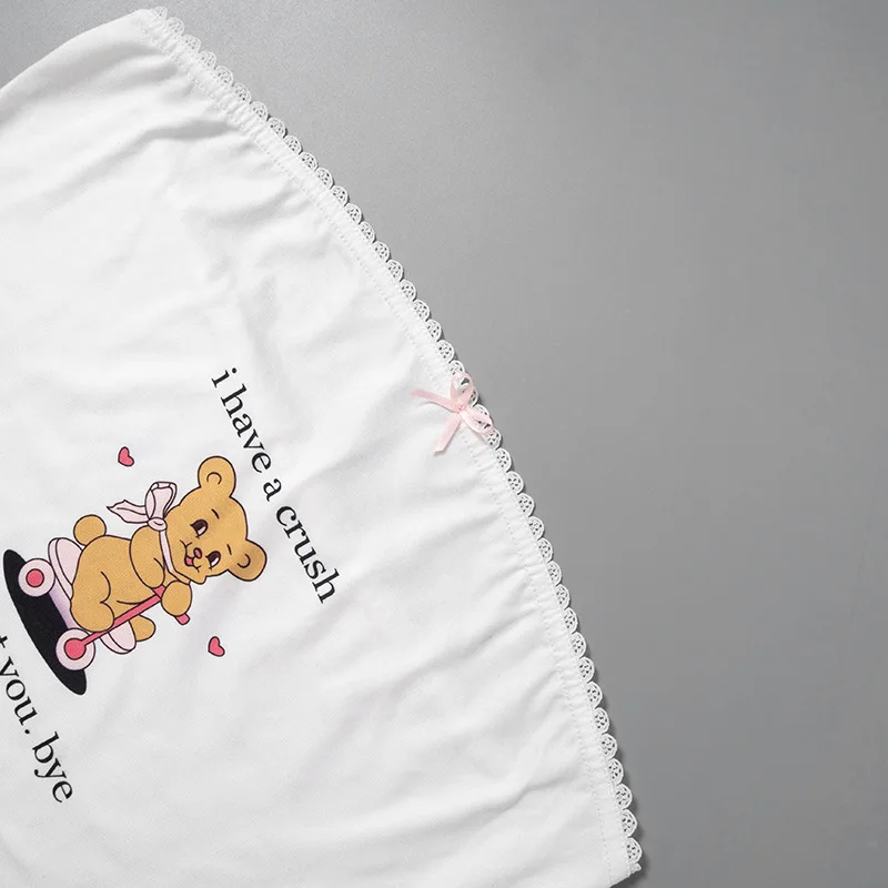 Summer White Sleeveless Corset Top Cute Bear Letter Printed Crop Top Sexy Slim Women Clothing Fashion Bow Lace Hot Ropa De Mujer